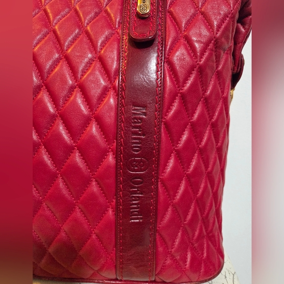 Marino Orlandi Red Large Quilted Leather Tote Bag - Picture 2 of 15